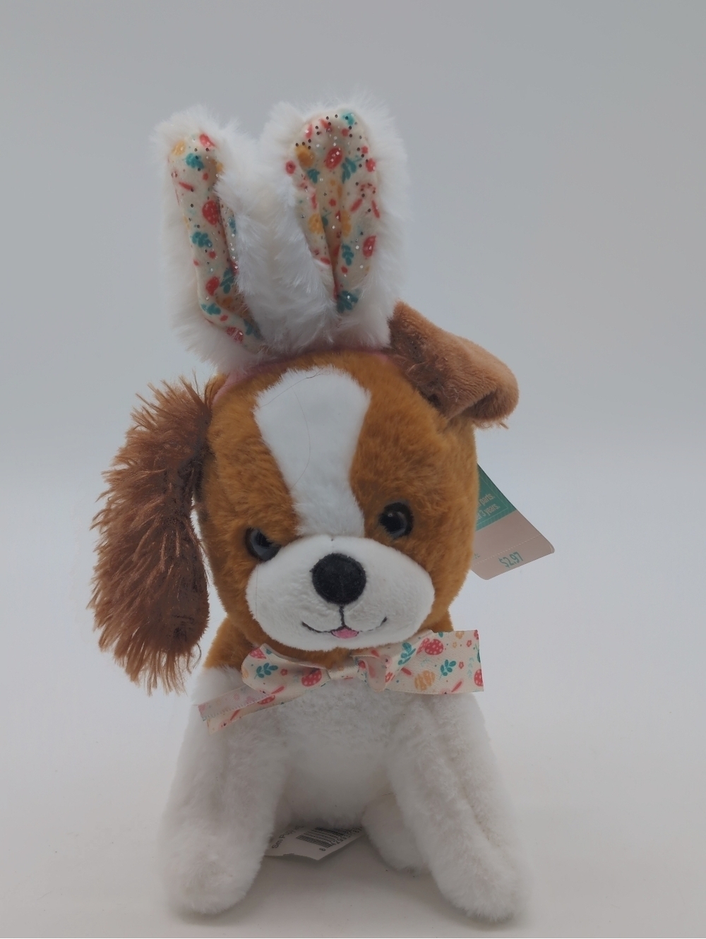 Plush Easter Puppy Toy with Bunny Ears - Brown & White 7 Inch